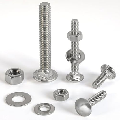 1/4-20 x 2-1/2" Carriage Bolts 304 Stainless Steel 18-8,Round Head Square Neck (18Sets) Bolts and Nuts Kit with Flat Washers - size: 1/4-20 x 2-1/2"