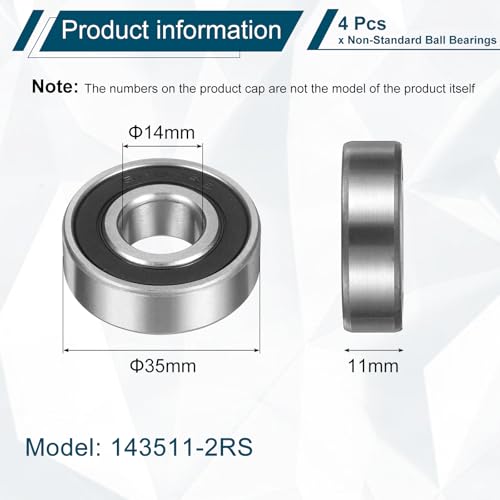 uxcell 4Pcs 143511-2RS Non-Standard Ball Bearings 14mm ID x35mm OD x11mm T - size: 143511-2RS