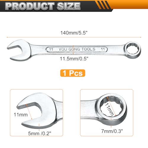 HARFINGTON Metric Combination Wrench, 11mm Open End & 15-Degree Offset - size: 11mm