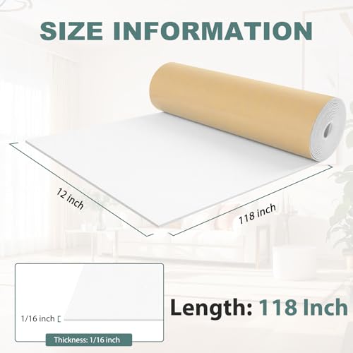 FONUNO Neoprene Foam Padding with Adhesive Closed Cell Foam, White - color: White, size: 12" Wide x 118" Long x 1/16" Thick