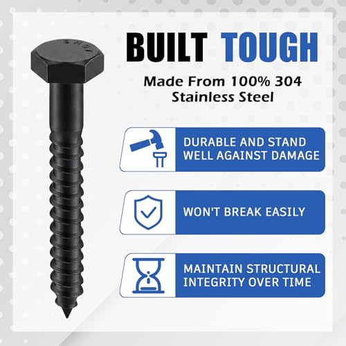 Zonon 100 Pcs 1/4" X 2" 304 Stainless Steel Lag Screw for Wood, Black - color: Black, size: 1/4" X 2"