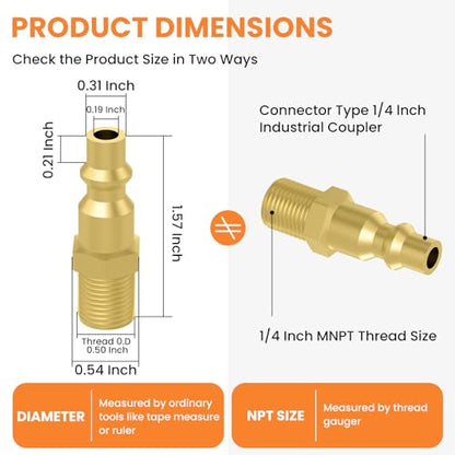 1/4-Inch NPT Brass Industrial Air Coupler Plug (4PCS)