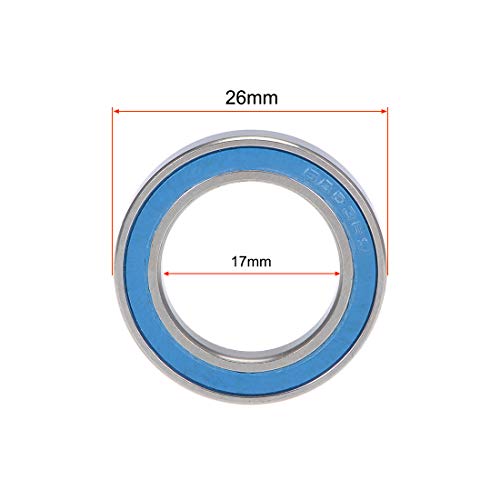 uxcell 6803-2RS Deep Groove Ball Bearings 17mm x 26mm x 5mm Double Sealed Chrome Steel Blue Cover P6(ABEC3) 2pcs - size: 17x26x5mm