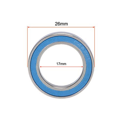 uxcell 6803-2RS Deep Groove Ball Bearings 17mm x 26mm x 5mm Double Sealed Chrome Steel Blue Cover P6(ABEC3) 2pcs - size: 17x26x5mm