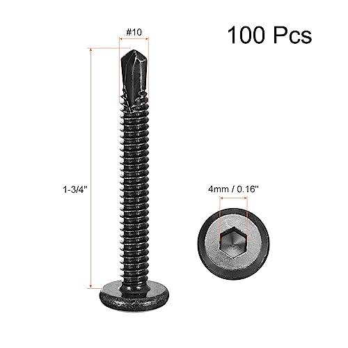 uxcell 100pcs Hex Socket Self Tapping Screws #10 x 1-3/4", 410 SS, Black - color: Black, size: #10 x 1-3/4"