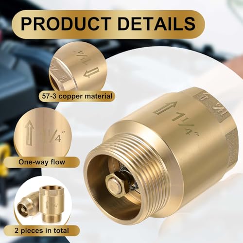 Zonon 2 Pcs 1-1/4 Inch Check Valve, One Way Spring Brass Check Valve - size: 1-1/4 Inch