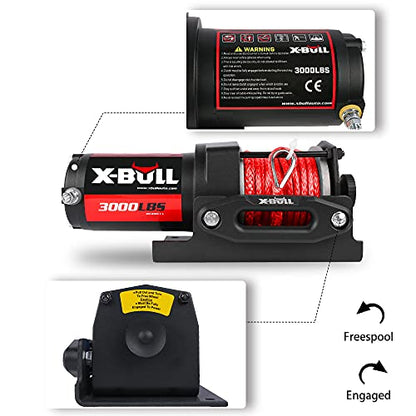 X-BULL 12V 3000LBS Electric Winch Synthetic Rope Electric Winch for Towing ATV/UTV Off Road with Mounting Bracket Wireless Remote New - size: 3000Lbs-Synthetic Rope