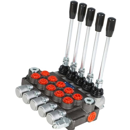 Hydraulic Control Valve, 5 Spool 13 GPM 3600 PSI SAE Ports, Double Acting Hydraulic Valve for Tractors Loaders Log Splitters
