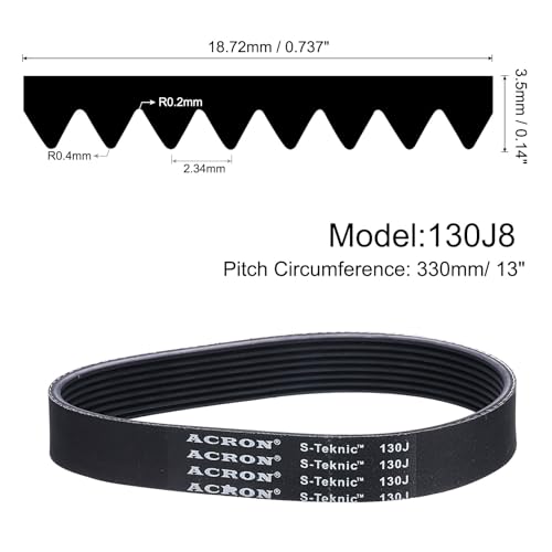 uxcell 130J8 PJ V-Ribbed Belt 8 Ribs 13" L x 0.74" W x 0.14" H, EPDM - size: 130J8