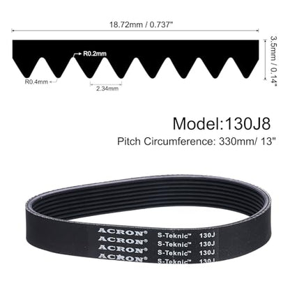 uxcell 130J8 PJ V-Ribbed Belt 8 Ribs 13" L x 0.74" W x 0.14" H, EPDM - size: 130J8