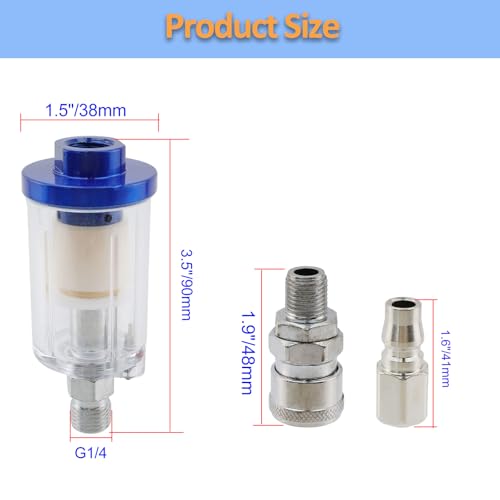 Oil Water Separator for Air Line G1/4" Inlet and Outlet Copper Core Airbrush Filter Moisture Separator with Coupler and Plug for Air Compressor - style: copper core C