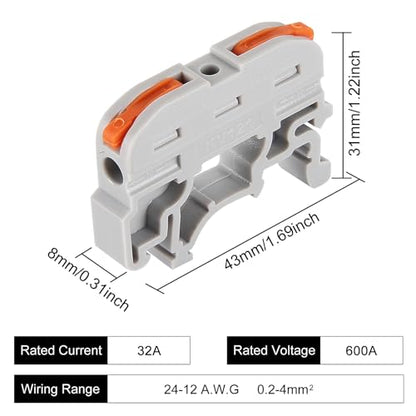 50Pcs DIN Rail Terminal Blocks Compact 24-12 AWG Wire Connectors for Electrical Control Panels Industrial Use - Grey - color: grey 50pcs