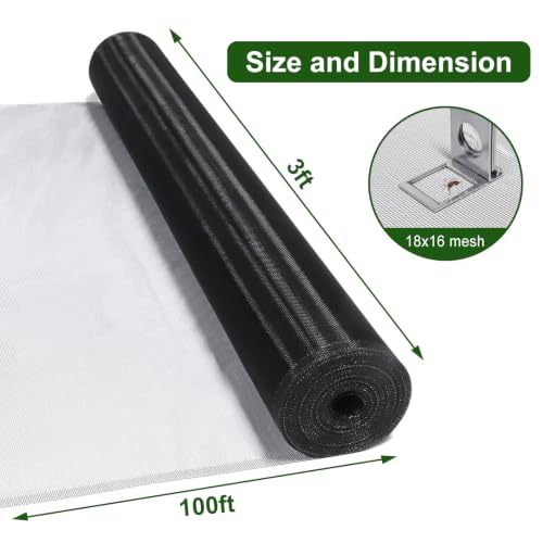 3'x100' Aluminum Window Screen mesh, Replacement Mosquito Net Roll, Black - color: Black, size: 3'x100'