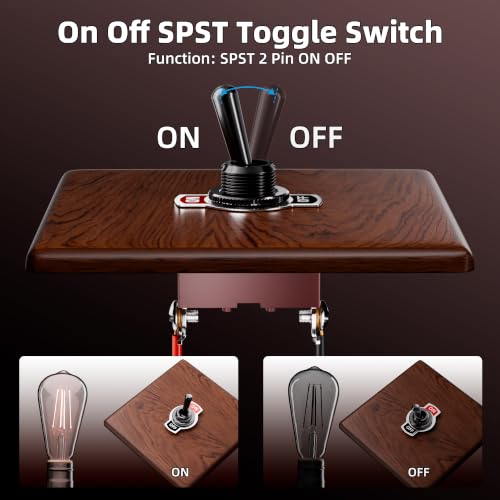 DaierTek 12V Heavy Duty Black Handle Toggle Switch, SPST 2 Pin ON Off Toggle Switch,12 Volt 30A High Current Metal Housing Toggle Switch for Car Automotive Industrial Machinery - size: Screw ON/OFF with Black Handle
