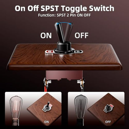 DaierTek 12V Heavy Duty Black Handle Toggle Switch, SPST 2 Pin ON Off Toggle Switch,12 Volt 30A High Current Metal Housing Toggle Switch for Car Automotive Industrial Machinery - size: Screw ON/OFF with Black Handle