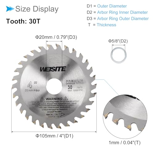 Circular Saw Blade, 4" Outer Dia 30 Teeth 5/8" Arbor, Wood Tungsten Carbide Tipped () Slitting Saw - (Applications: for Wood Cutting) - size: 105mm x 30T