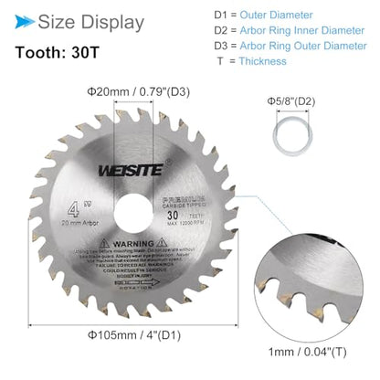 Circular Saw Blade, 4" Outer Dia 30 Teeth 5/8" Arbor, Wood Tungsten Carbide Tipped () Slitting Saw - (Applications: for Wood Cutting) - size: 105mm x 30T