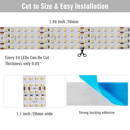 2835 White High CRI 90 LED Strip Light - Bright Color Quad Row Flexible LED Tape Lights 24V- IP20-3,530 lm/m for LED Industrial and Photographic Lighting (1m/3.28' Daylight White) - size: 1m/3.28' Daylight White