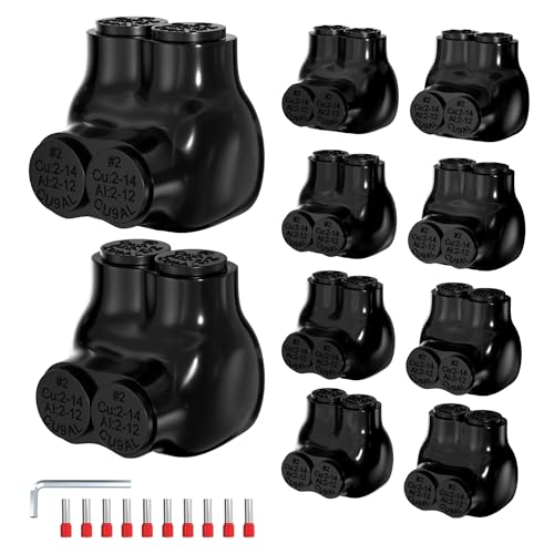 Joinfworld 2 Port Insulated Multi Tap Connector 2-14AWG Aluminum to Copper Wire Connectors Single Side Entry Aluminum Black Electrical Cable Connectors with Slotted Allen Hex - 10 Pack - color: 2-14 AWG(10pcs)