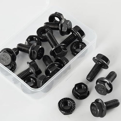 M8-1.25x25mm Flange Bolt and Nut Kit 10set-Grade 10.9 Alloy Steel, Black Zinc, Full Thread, Serrated Self-Locking, Vibration Resistant for Automotive, Machinery & Heavy Duty - size: M8x25mm(10 Sets)