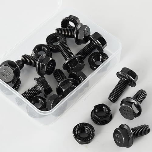 M8-1.25x30mm Flange Bolt and Nut Kit 10set- Grade 10.9 Alloy Steel, Black Zinc, Full Thread, Serrated Self-Locking, Vibration Resistant for Automotive, Machinery & Heavy Duty - size: M8x30mm(10 Sets）