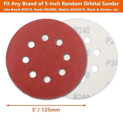 60Pcs Sanding Discs 5 Inch 8 Holes, 1000/800/600/400/320/240 Grit Sandpaper for Random Orbital Sander - size: 240-1000
