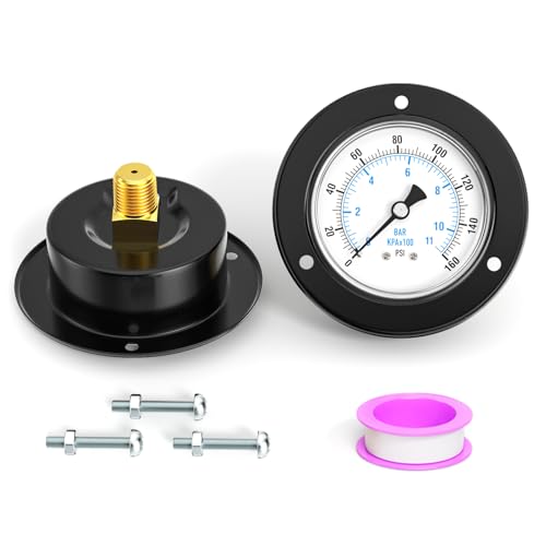 0-160PSI Black Front Flange Panel Mount, Dry Pressure Gauge, 2.5" Dial Size, 1/4" MNPT, Iron Case, with Phillips Screw and Nut, for Water, Gas, Liquid Pressure - color: Dry - Iron Case, size: 0-160PSI