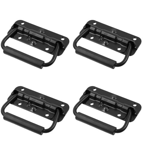 Bitray 4-Pack Spring Loaded Folding Chest Handle Rubber Grip 4.33in Black