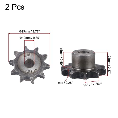 uxcell Chain Roller Sprocket, 10mm Bore 1/2" Pitch 10 Tooth Single Strand Type B Chain Sprocket, A3 Carbon Steel Roller Chain Sprocket for ISO 08B Chain, 2Pcs - size: 45mmx10mm