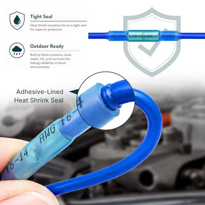 300PCS Heat Shrink Butt Wire Connectors, 22-10 AWG Insulated Waterproof Wire Electrical Connector kit，Wire Crimp Terminals Butt Splices for Marine Automotive Boat Truck Repair