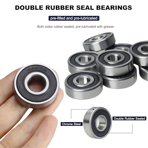 10 Pack 6201-2RS Double Rubber Seal Deep Groove Ball Bearings 12x32x10mm, Pre-Lubricated and Stable Performance and Cost Effective (6201-RS)