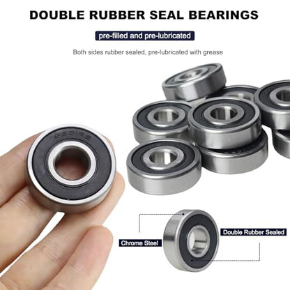10 Pack 6201-2RS Double Rubber Seal Deep Groove Ball Bearings 12x32x10mm, Pre-Lubricated and Stable Performance and Cost Effective (6201-RS)