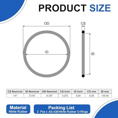 uxcell 2Pcs AS-436 Nitrile Rubber O-Rings 5-7/8" ID 6-3/8" OD 1/4" W Black - size: 5-7/8" ID 6-3/8" OD 1/4" Width