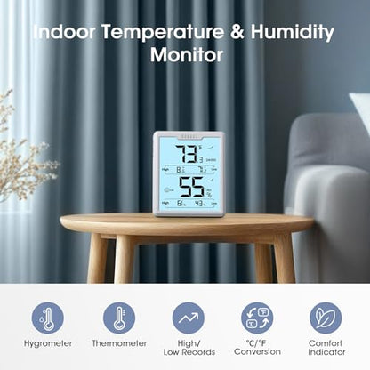 DOQAUS Hygrometer Indoor Thermometer, Humidity Temperature Meter, White - color: White with Backlit