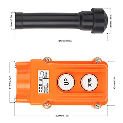 2Pcs Rainproof Crane Push Button Switch, COB61-UP-DOWN Crane Pendant Control Station Push Button Switch with Rubber Cable Barrel - size: 2
