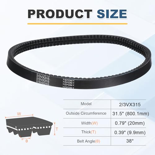 uxcell 2/3VX315 EPDM V-Belt, 2 Banded, 31.5" Outer Circ x0.79 W x0.39 Thk - size: 2/3VX315
