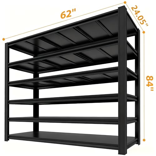 6-Tier Heavy Duty Garage Shelving, 6,000 Ib Capacity Adjustable Metal Shelving Unit for Garage, Basement & Workshop, 62" W x 24.05" D x 84" H - size: 6T 84H*62W*24.05D