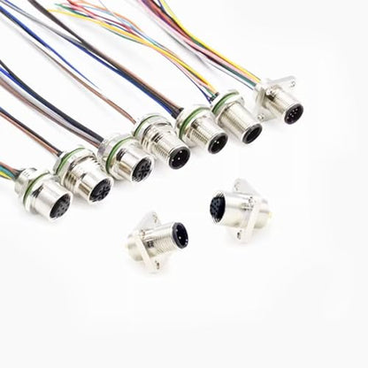 2Pcs M12 4 Pin A Code Female Connector Cable, IP67 Waterproof Back Mount Cable UnShielded Straight Aviation Socket Electrical Cable Sensor Receptacle 250V 4A (0.5Meter/1.64ft) - size: Female
