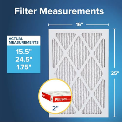 Filtrete 16x25x2 AC Furnace Air Filter, MERV 11, MPR 1000, Allergen Defense, 3-Month Pleated 2-Inch Electrostatic Air Cleaning Filter, 4 Pack (Actual Size 15.5 x 24.5 x 1.75 in) - size: 16x25x2