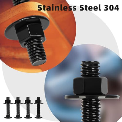 1/4-20 x 3 Carriage Bolt Kit, Stainless Steel 304 Carriage Bolts Screws with Hex Nuts & Flat Washers, Round Head Square Neck, Full Thread, Black Finish, 8 Sets - size: 1/4-20 x 3"