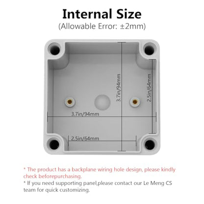 LeMotech IP67 Waterproof Junction Box ABS Plastic Project Box Dustproof Electrical Box Outdoor Enclosure for Electronics DIY Case Gray 3.9X 3.9X 3 inch (100x 100x 75 mm) - size: 3.9" x 3.9" x 3" (1pc)