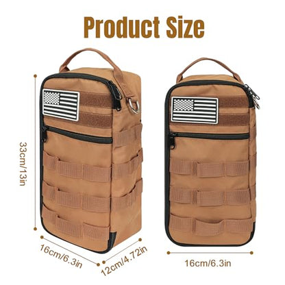 13 Inch Portable Small Tool Bag, Heavy Duty Tool Organizer Bag with Shoulder Strap and D-ring Clip, Tactical Tool Bag, Tool Pouch Bag for Electricians, Carpenters, HVAC Technicians (Brown) - color: Brown