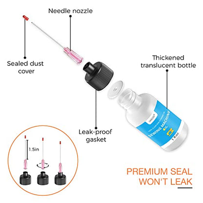 1oz Fine Light Sewing Machine Oil Cleaning Kit w/ 1.5" Needle Tip & Brush - size: 1oz