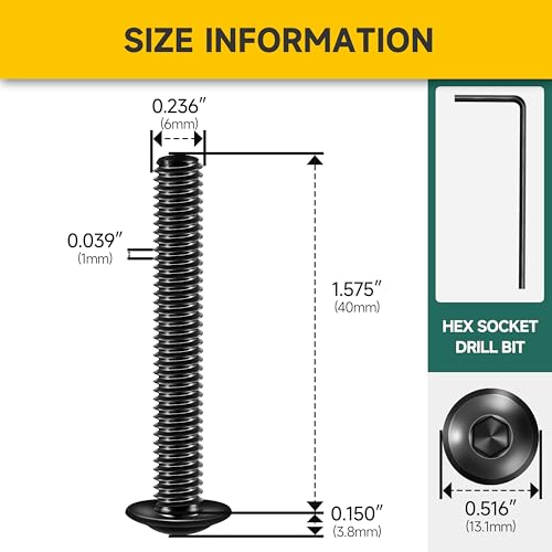 Mywish M6 x 40mm 25Pcs Flange Button Head Hex Socket Cap Screws Bolts, 304 Stainless Steel Furniture M6x1.0 Bolts Full Thread, Black Oxide & Hex Spanner - color: Black-M6, size: 40mm