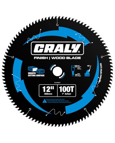 CRALY 12 Inch 100 Teeth Ultra Fine Finish Wood Cutting Circular Saw Blade, 1 Inch Arbor, Carbide Tipped, Thin Kerf, Black Ice™, for Wood Cutting Table Saw, Miter Saw(C12100FF) - size: 12", 1'' arbor, 100T