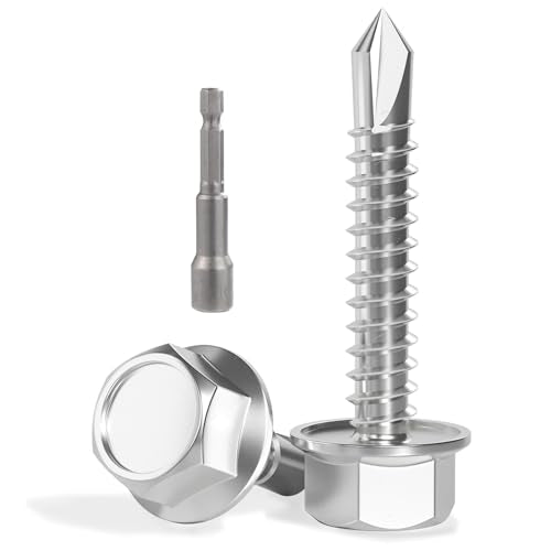 VGBUY 110pcs Self Drilling Screws for Metal,#10 x 1 Inch 410 Stainless Steel Self Tapping Sheet Metal Screws,Self Tapping Screws for Metal,Hex Washer Head - color: Silver Hex Washer Head, size: #10 x 1 inch