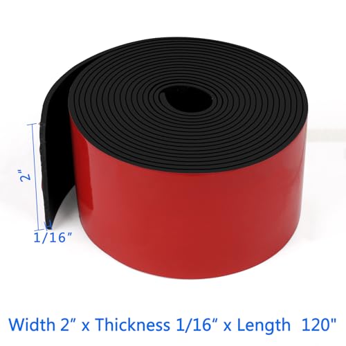 HooTown Adhesive Solid Rubber Strips, Self Neoprene Rubber Sheets Rolls Red - color: 1/16" Thick Adhesive, size: 2” W x 120" L