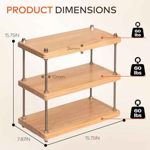 Solid Wood Coffee Bar Shelf/Rack for Countertop, 3 Tier, Natural - color: Natural, size: 24MM Thick
