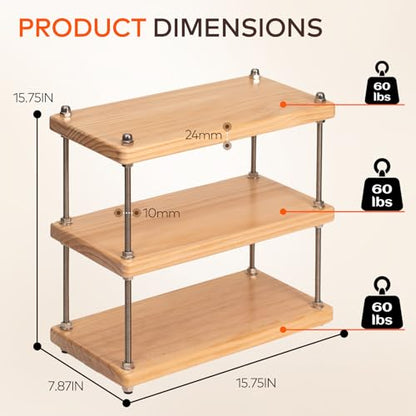 Solid Wood Coffee Bar Shelf/Rack for Countertop, 3 Tier, Natural - color: Natural, size: 24MM Thick