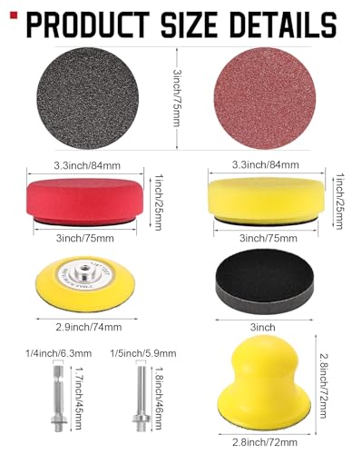 268-Pack 3 Inch Sanding Discs Drill Sanding Attachment, 80-5000 Grit Wet Dry Hook and Loop Sandpaper, Soft Foam Buffering Pad with 1/4" Shank Backing Plate for Car Wood Resin Metal - size: 3 Inch